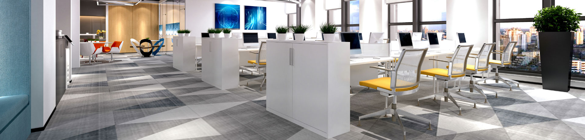 Spotless open office area that has been cleaned by ServiceMaster Clean janitorial cleaning services