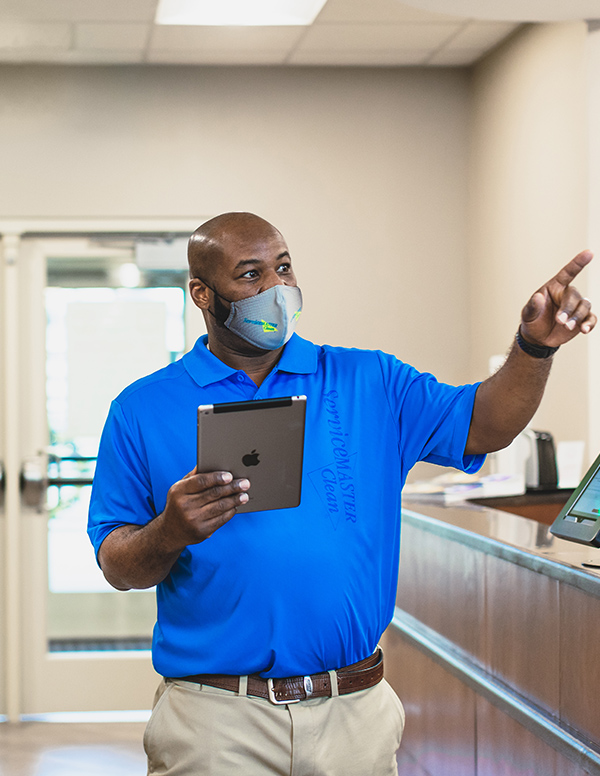 man working on tablet