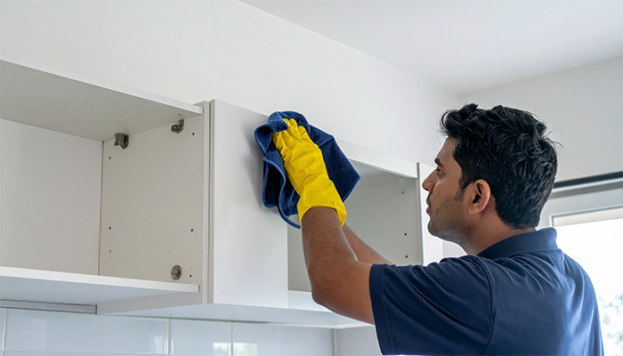 image of post construction cleaning cabinets