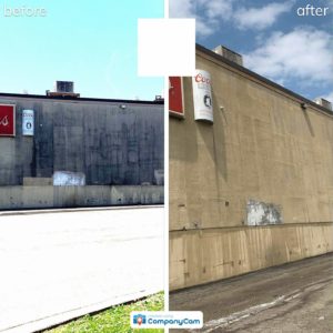 image of a building before and after being pressure washed