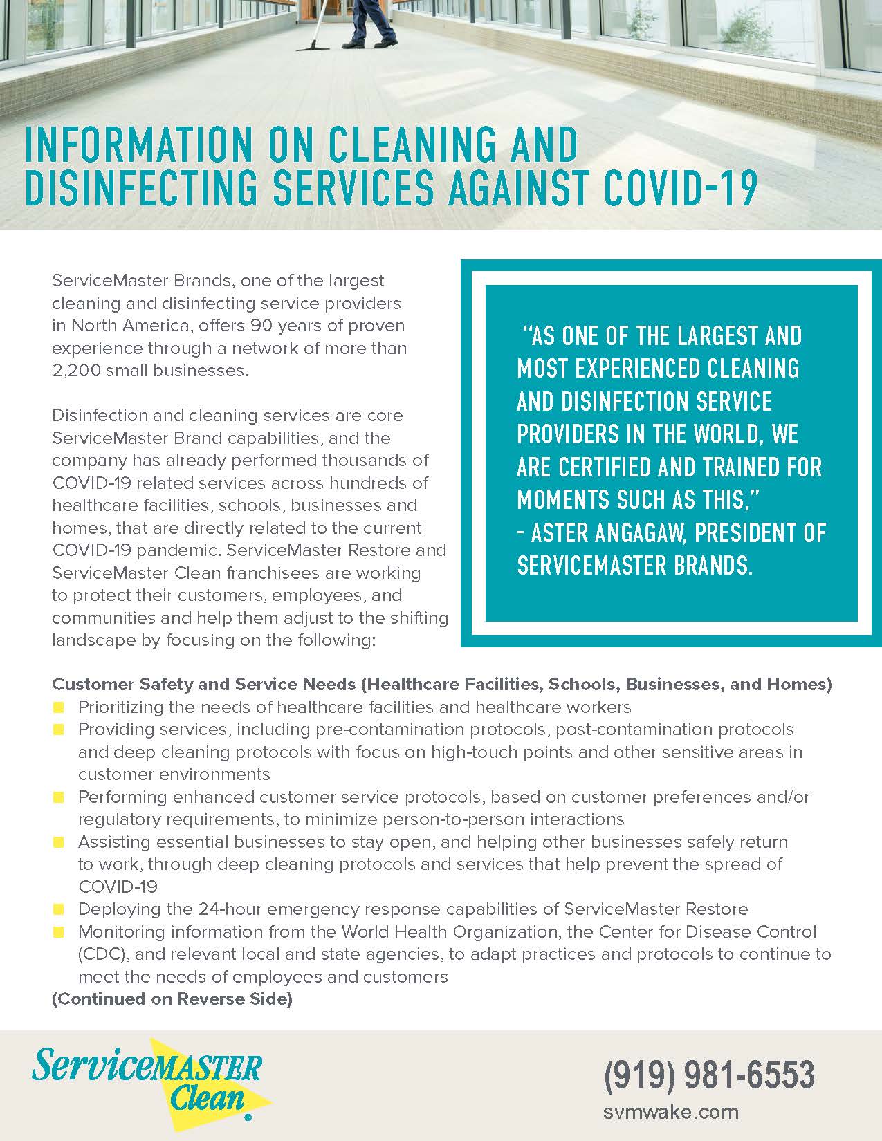 Information on Cleaning and Disinfecting Services Against COVID-19