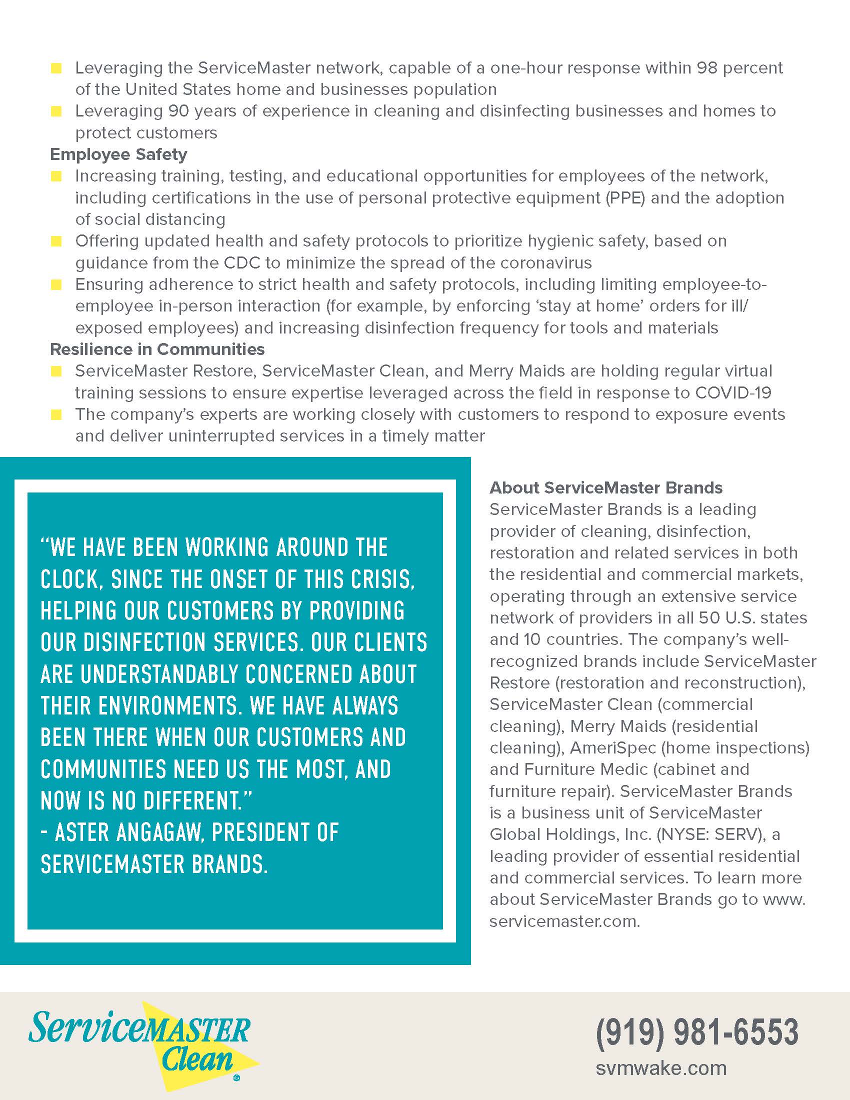 quote by aster angagaw president of servicemaster brands