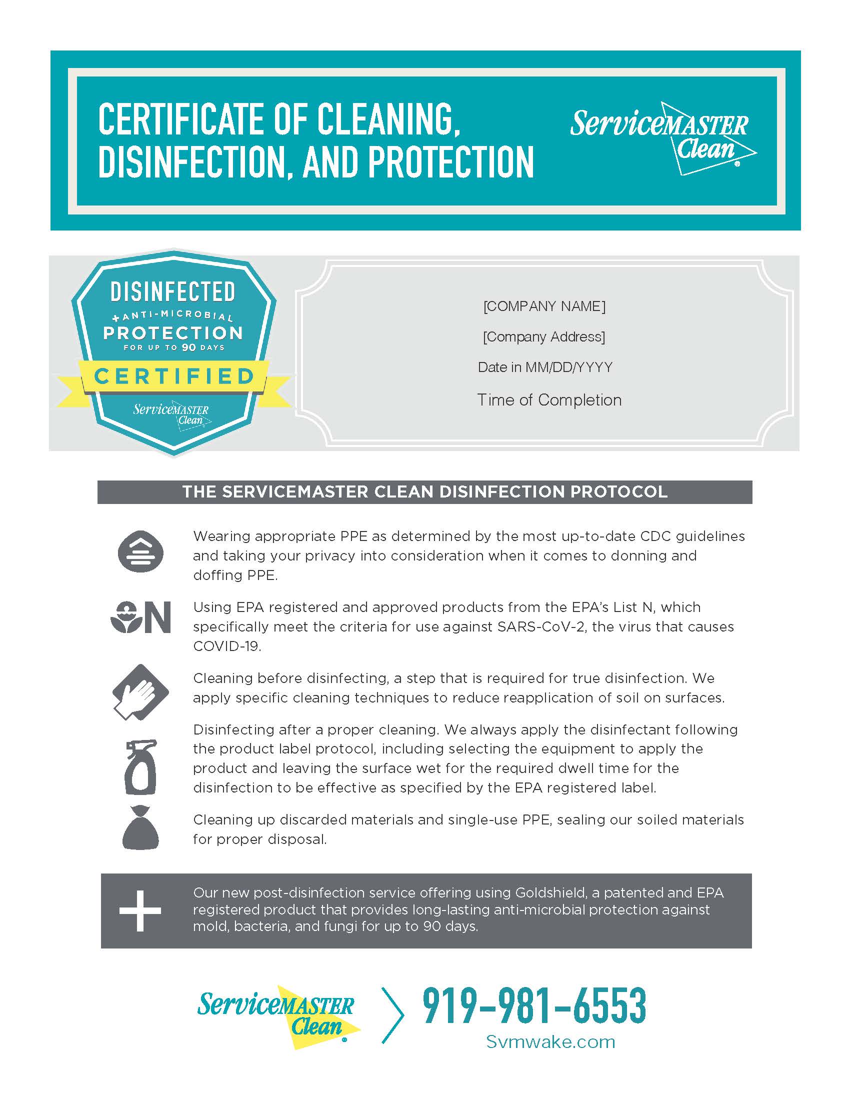 GoldShield Disinfect Certificate
