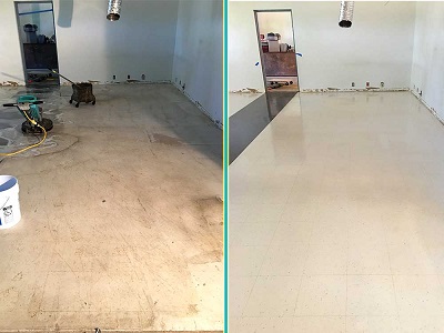 before and after image of dirty to clean tile floor