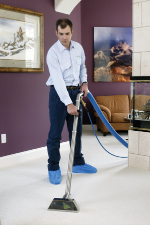 servicemaster clean worker cleaning carpet 